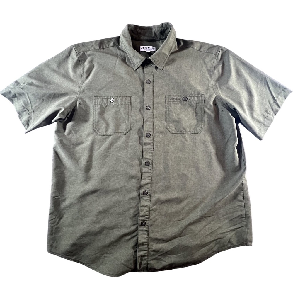 Orvis Men's XL Green Short Sleeve Button Front Shirt Outdoor Fishing Casual